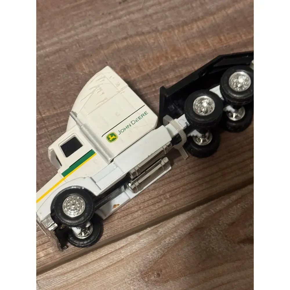 John Deere Diecast Semi Truck & Lowboy Trailer Toy White Tractor Hauler